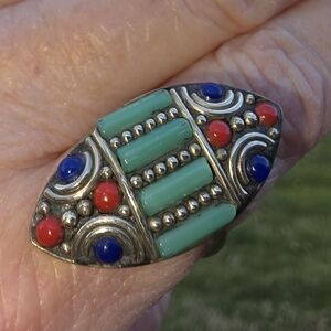Turquoise,  Coral, & Lapis Lazuli Tibetan Boho Ring (Adjustable)